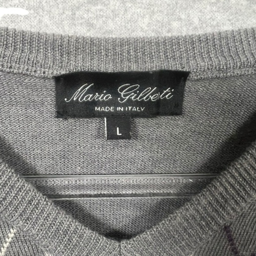 Mario Gilberti Argyle Sweater‎ Mens L Grey Navy Merino Wool V-Neck Made in Italy - Picture 3 of 12